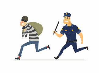 Thief and policeman - cartoon people characters illustration