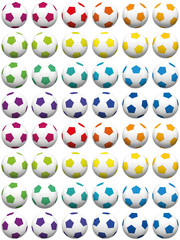 Colorful soccer ball background, properly sorted. Isolated vector illustration on white background.