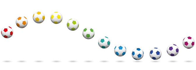 Colored soccer ball wave. Seamless extendable vector illustration on white background.