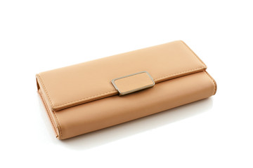 pink leather wallet isolated on white background