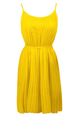 Yellow pleated dress, isolated on white