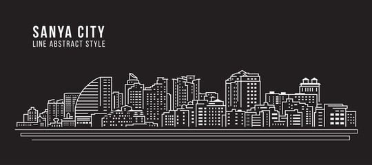 Cityscape Building Line art Vector Illustration design - Sanya city