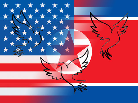 United States North Korea Peace Doves 3d Illustration