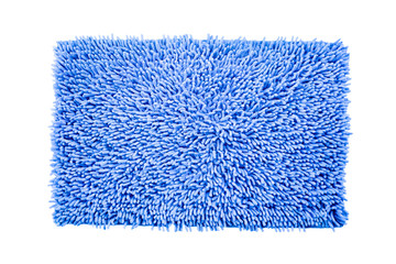 Blue cleaning feet doormat or carpet texture on white background.