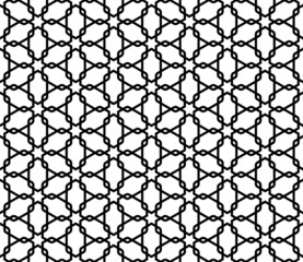 Seamless geometric pattern based on Kumiko ornament with partially smoothed corners .Black lines on white background.