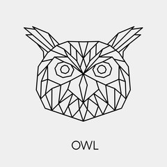 Abstract polygonal owl head. Geometric linear bird. Vector illustration.