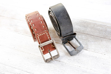 Brown and Black leather belt with buckle for men