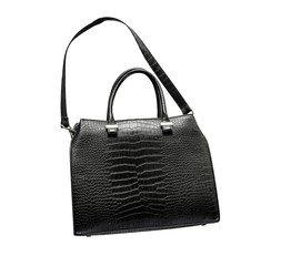 Luxury beautiful black leather crocodile black female bag on a white background