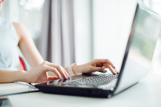 Hands of an office woman typing