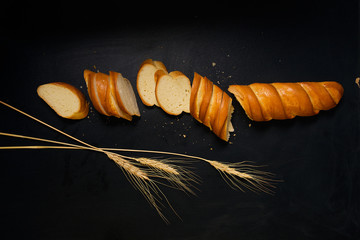 bread baguette cereals black background