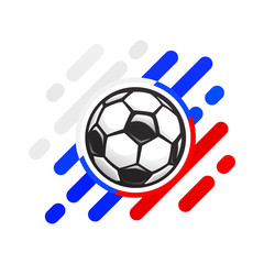Russian football ball vector icon. Soccer ball on an abstract background of the color of the Russian flag