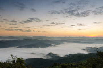 Fototapeta na wymiar Beautiful clouds and fog among mountain landscape.