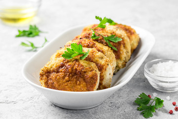 Healthy vegetable cutlets with herbs. Selective focus, space for text. - obrazy, fototapety, plakaty