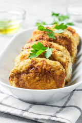 Healthy vegetable cutlets with herbs.Selective focus, space for text, closeup.