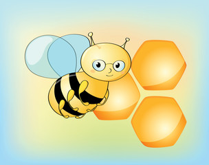 Cute bee character and beehive vector illustration
