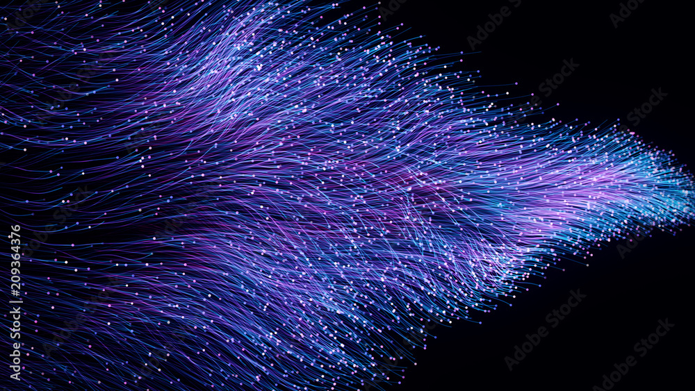 Wall mural abstract orange particles of optical fiber 3d illustration