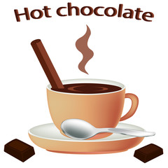Hot chocolate close-up. Cup of hot chocolate isolated on white background. Chocolate in a porcelain cup. Vector illustration.