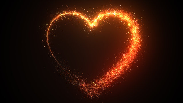 Draws a heart shape, festive effect with orange sequins 3d illustration