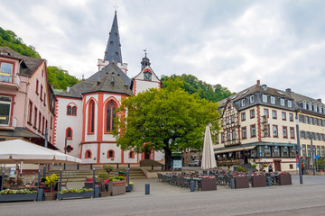 Fototapeta premium Downtown of Boppard City in Germany. Restaurants in background.