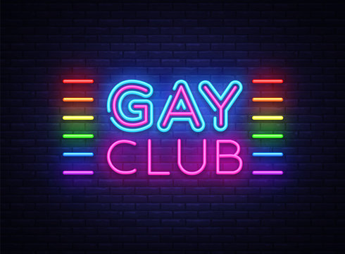 Gay club neon sign vector. Gay Club design template neon sign, light banner, neon signboard, nightly bright advertising, light inscription. Vector illustration