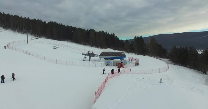 Aerial view - Ski resort in Ural mountains, Beloretsk, Russia