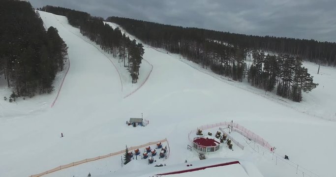 Aerial view - Ski resort in Ural mountains, Beloretsk, Russia