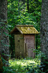 details of old wooden toilet in latvian countryside