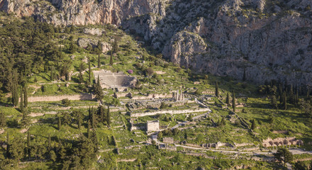 Aerial view of Ancient Delphi, the famous sanctuary in Central Greece
