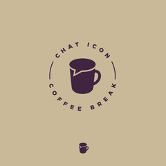 Coffee chat emblem. Coffee break logo. Communication or chat logo. Flat cup with bubble. 