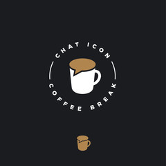 Coffee chat emblem. Coffee break logo. Communication or chat logo. Flat cup with bubble. 