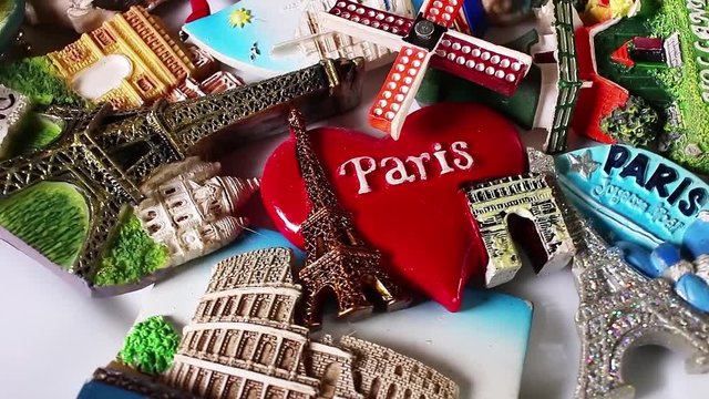 Tourism concept Travelling souvenirs Paris Holland fridge magnets