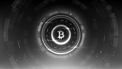 Bitcoin cryprocurrency futuristic vector illustration for background, HUD, graphical user interface, banner, business and finance infographics and more. Worldwide digital money blockchain system