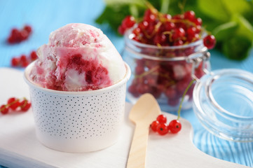 Vanilla ice-cream with red currants.