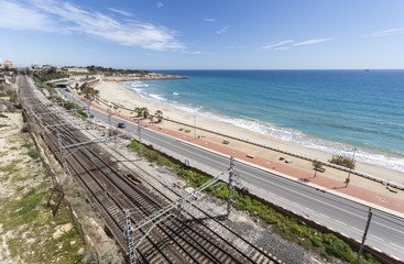 Fototapeta premium Coast city and mediterranean beach, tarragona,Catalonia,Spain.