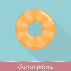 Collection of Summer Holiday Items, Flat Design with long shadow in Bright Colors: Inflatable Swim Ring