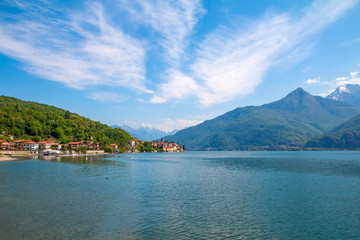 holidays in Italy - a view of the most  
beautiful lake in Italy, Varenna, Lago di Como. Famous city of Tremezzina in background