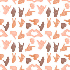 Hands deaf-mute seamless pattern background gestures human arm people communication message vector illustration.