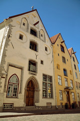 TALLINN, ESTONIA - Three Sisters (famous medieval buildings) in Pikk street