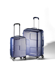 two blue suitcases for traveling