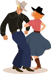 Couple in a traditional country western apparel dancing, EPS 8 vector illustration