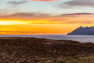 Sunset evening on island of Hrisey