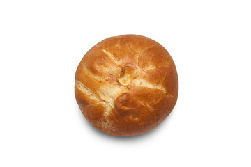 Delicious baked bun isolated on white background.