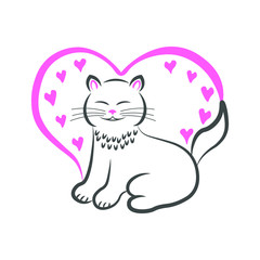 In love with a cat in the heart illustration