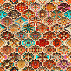 Ethnic floral mandala seamless pattern. Colorful mosaic background. - 209380397