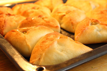 Echpochmak is a Bashkir and Tatar national dish, a baked product made of yeast, less often unleavened dough, stuffed with potatoes, meat. Patties.
