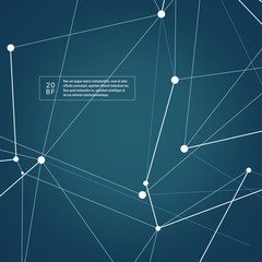 Abstract molecules technology structure with polygonal shapes on dark blue background