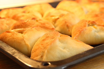 Echpochmak is a Bashkir and Tatar national dish, a baked product made of yeast, less often unleavened dough, stuffed with potatoes, meat. Patties.