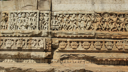 Traditional Pattern Desing. Stone Wall Of Hindu Templs  In India