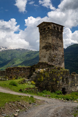 Hiking through the dramatic scenery of Svaneti, Georgia. Dramatic landscapes.