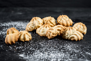 A cookies on the black background